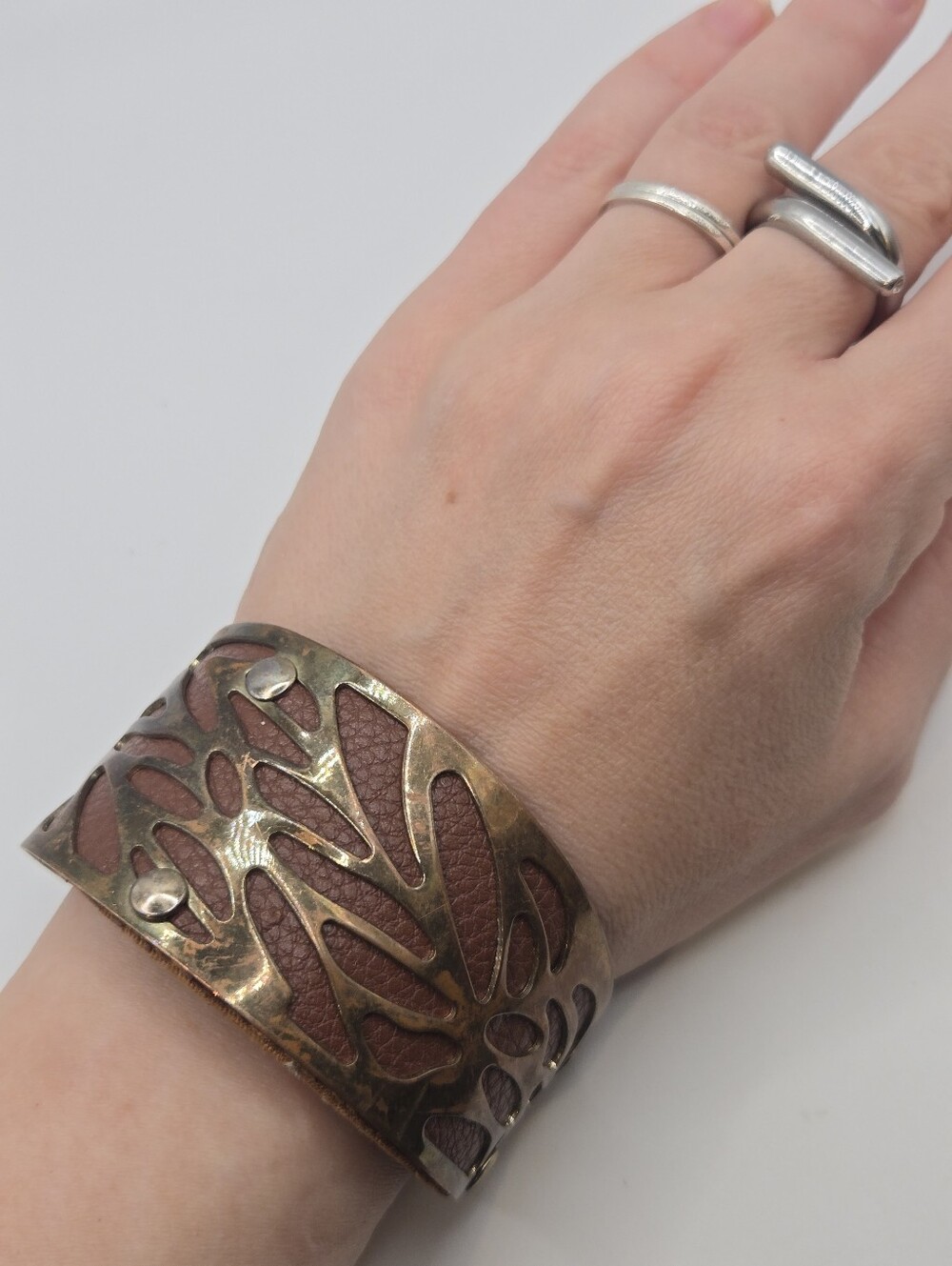 Western Copper Cuff Bracelet Steampunk Whimisgoth Renaissance Faire Faux Leather